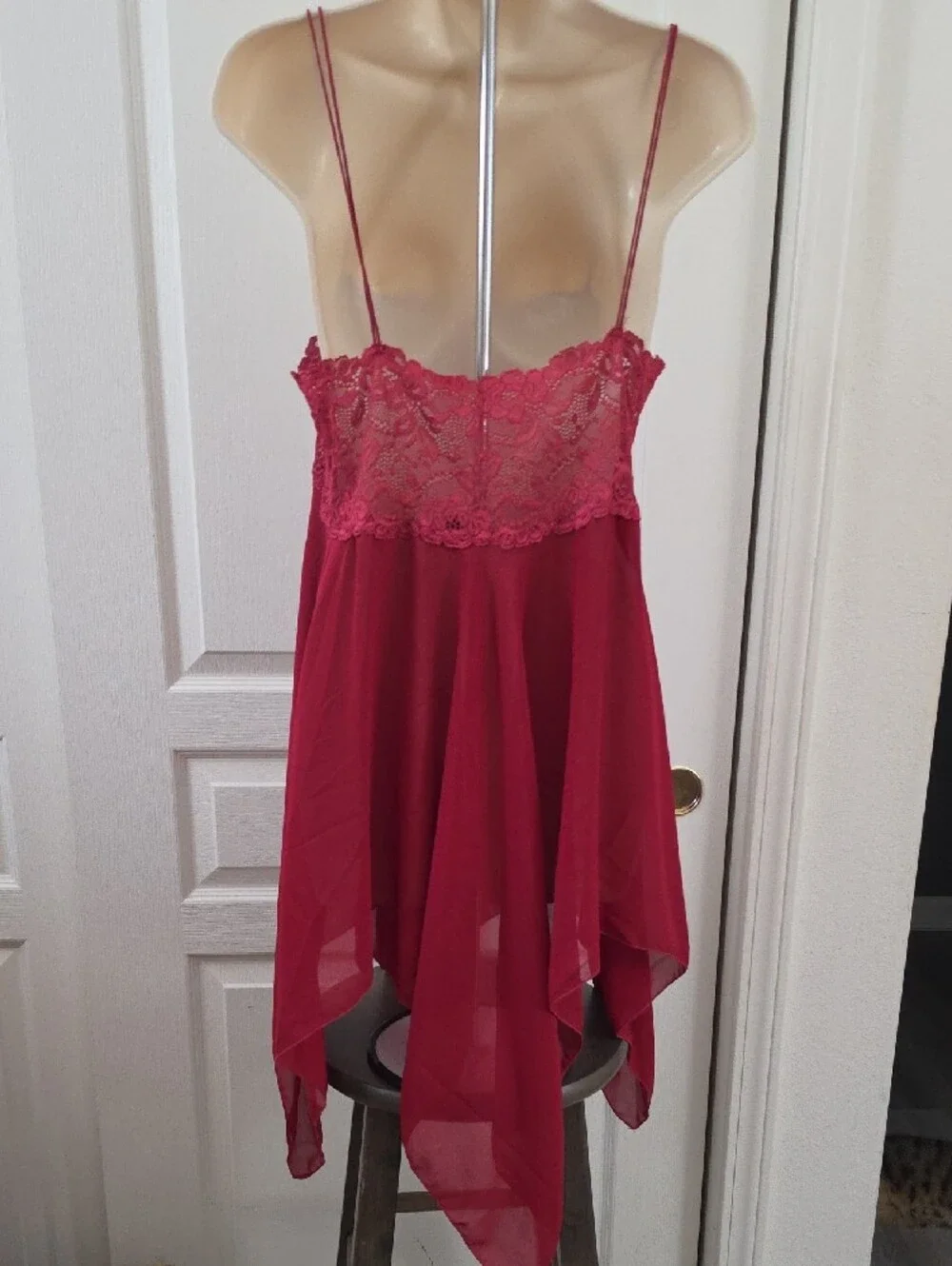 Venus | Burgundy Lace Bodice Handkerchief Hem Slip Dress XL - Picture 5 of 8